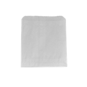A plain white paper bag with a flat square shape and a crimped top edge, shown against a solid white background.