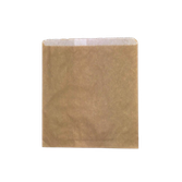 A plain brown paper bag with a flat square shape and a crimped top edge, shown against a solid white background.
